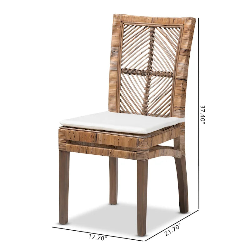 Laluna Modern Bohemian Rattan/ Mahogany Wood Dining Chair with Cushion 12