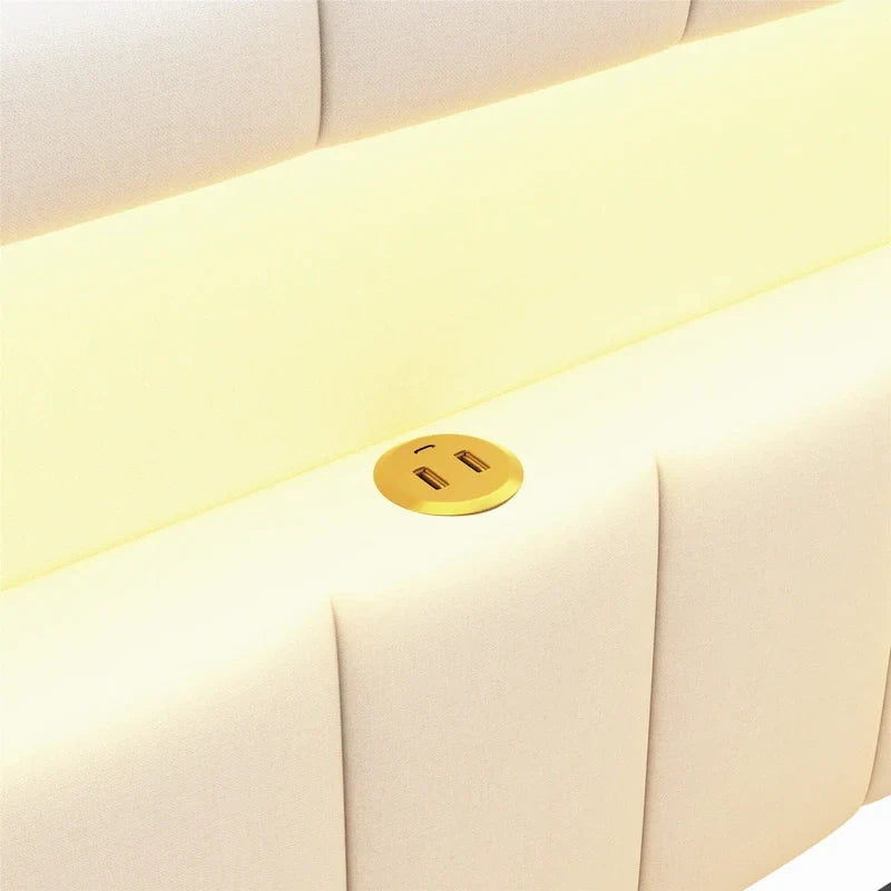 Upholstered Platform Bed with USB Ports & LED Lighting - Full/Twin Size Bed Frame with 2 Storage Drawers - Modern Bedroom 29