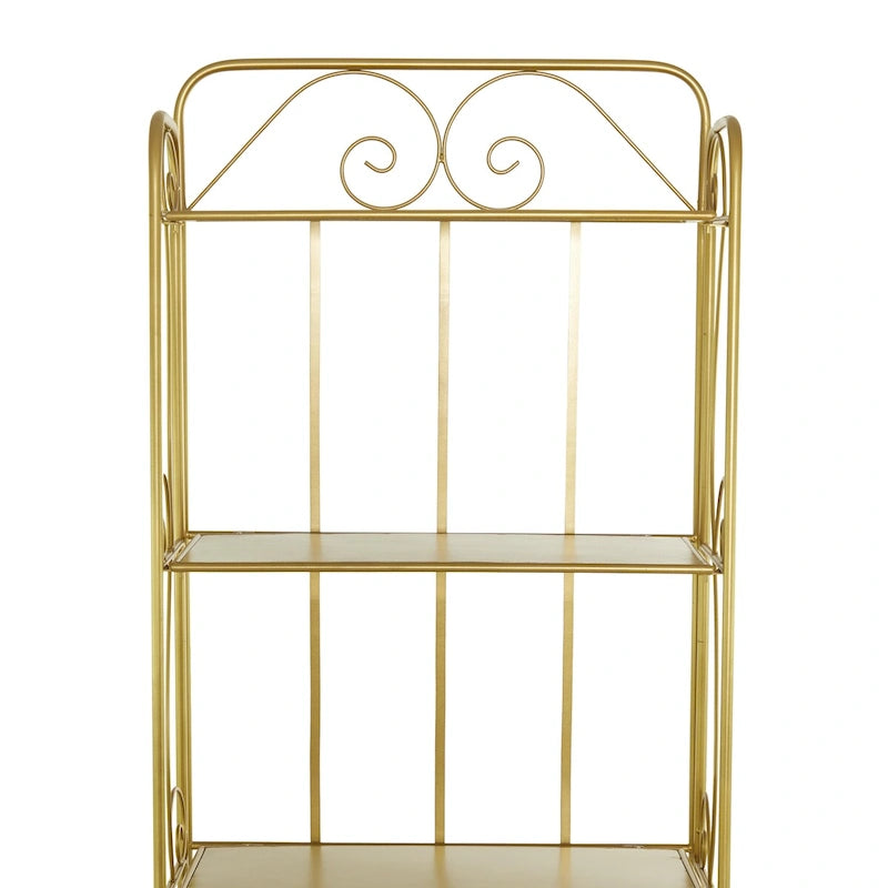 Metal Scroll Indoor Outdoor Tall Folding 5 Shelves Bakers Rack - Gold or White - Roche River Decor 7