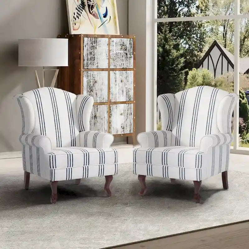 2 Set Traditional Wingback Accent Chairs Upholstered Armchair 12