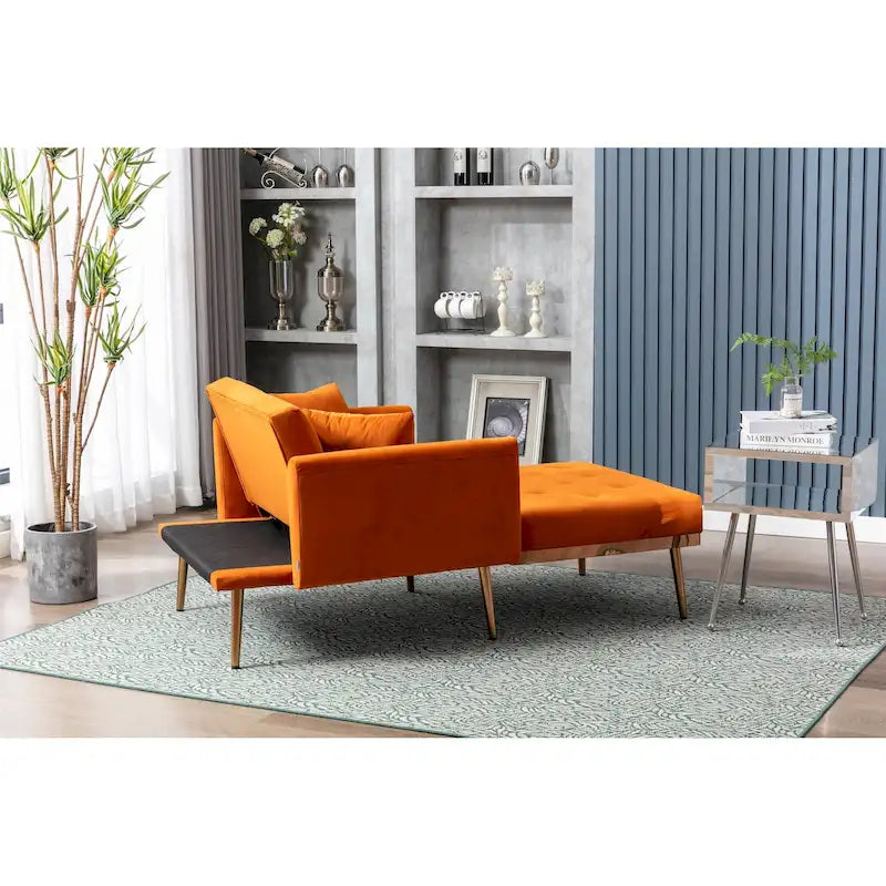 Velvet Upholstered Tufted Living Room Sleeper Sofa Chair With Rose Golden feet 9
