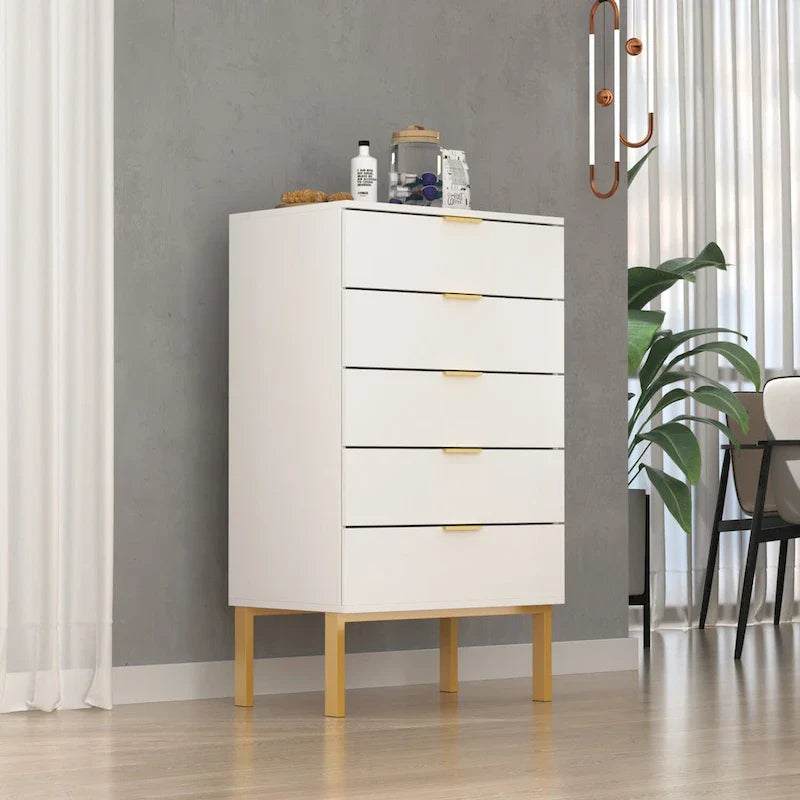 5 Drawer Dresser Chest End Table Storage Cabinet 23.6 W White/Back 18