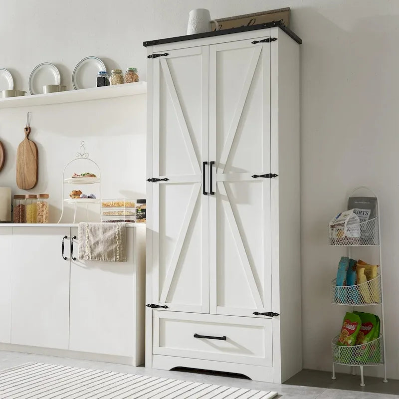 Farmhouse Kitchen Pantry Cabinet, Wood Storage Cabinets