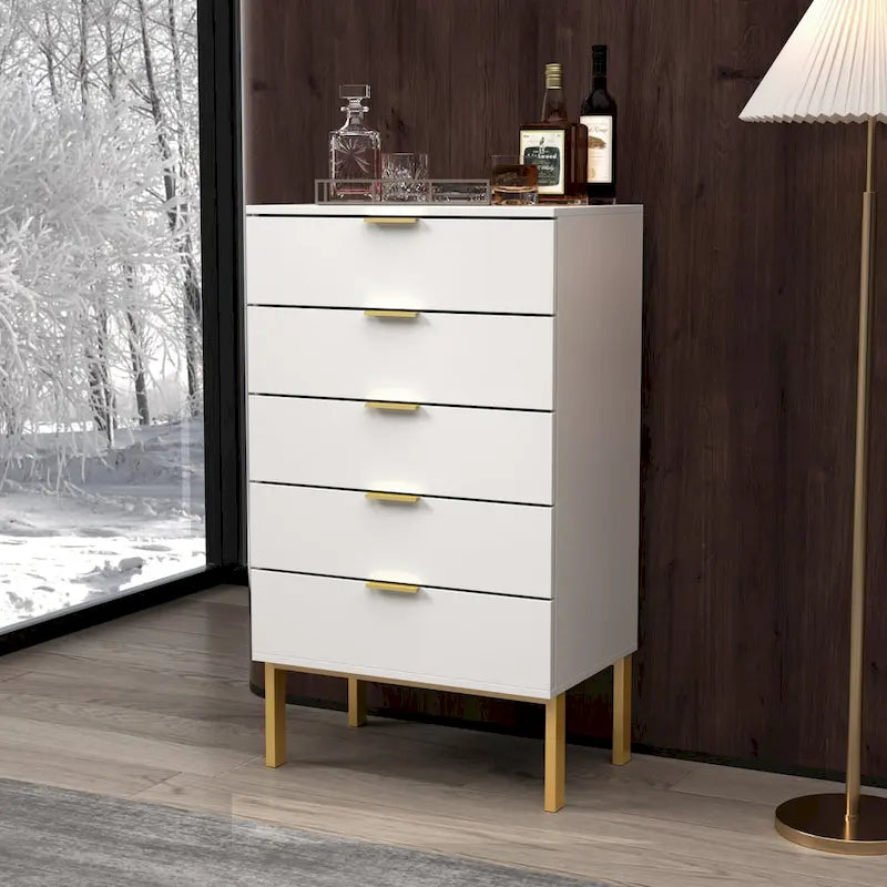 5 Drawer Dresser Chest End Table Storage Cabinet 23.6 W White/Back 17