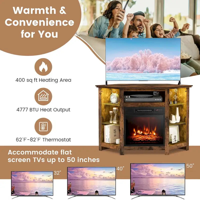 Costway Fireplace TV Stand w/ Led Lights & 18  Electric Fireplace for - See Details 24