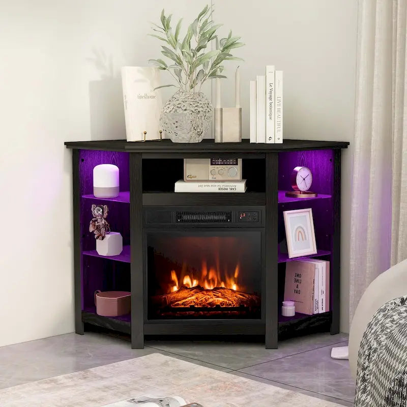 Costway Fireplace TV Stand w/ Led Lights & 18  Electric Fireplace for - See Details 10