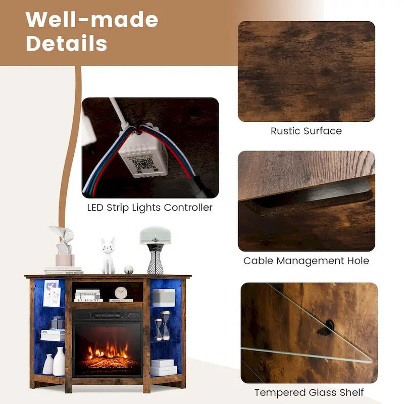 Costway Fireplace TV Stand w/ Led Lights & 18  Electric Fireplace for - See Details 25