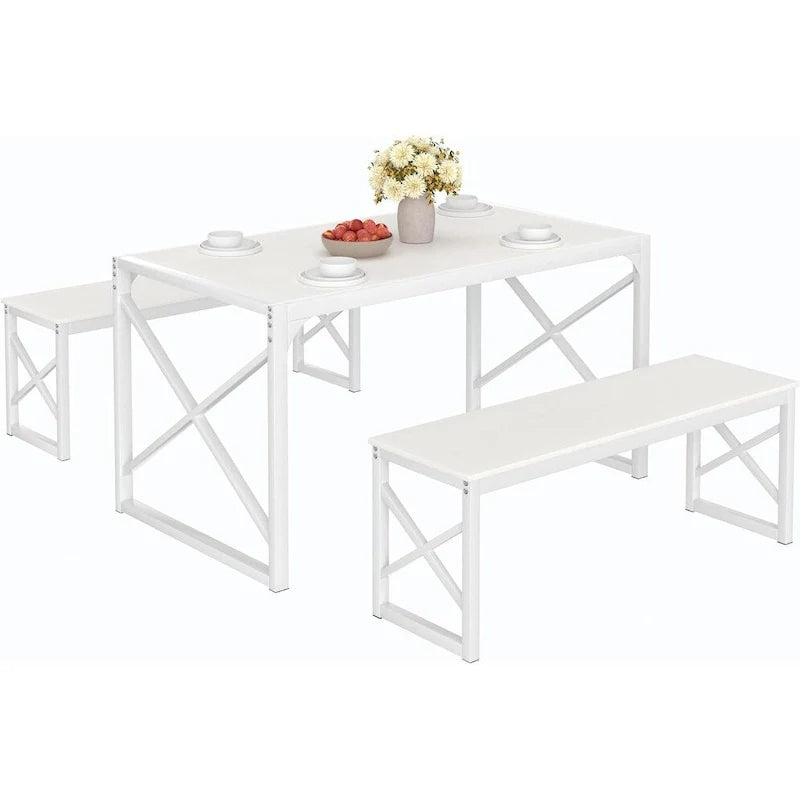 VECELO Tavolo da Pranzo 3 Pezzi con Panca, Set Tavolo da Pranzo per 4-6 Posti, Tavolo da Cucina con 2 Panche, Set Tavolo da Pranzo 11