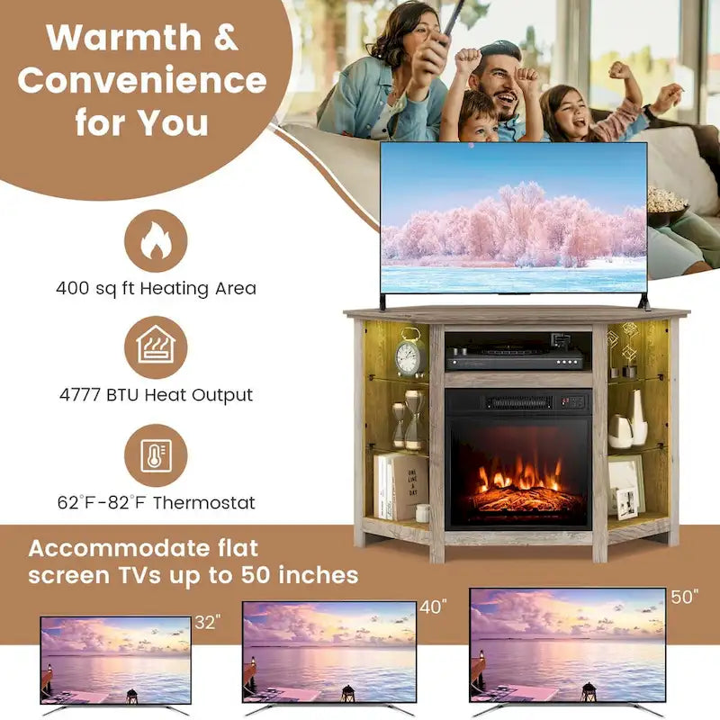 Costway Fireplace TV Stand w/ Led Lights & 18  Electric Fireplace for - See Details 30