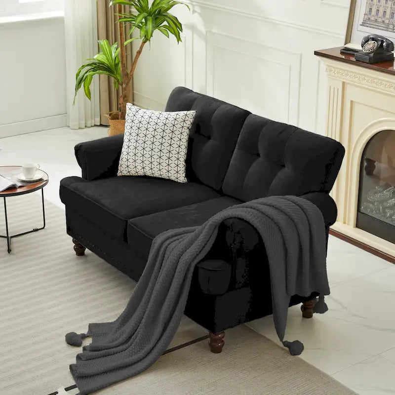 Set of 3 Chenille Sofa Set for Living Room, Button-Tufted & Nailhead Upholstery, Solid Rubberwood Legs 21