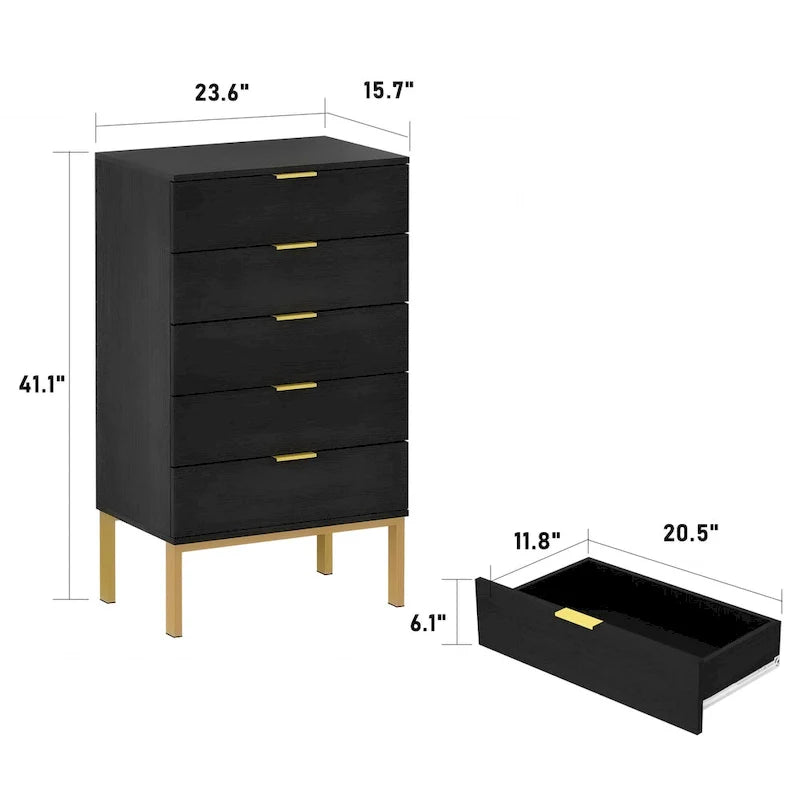 5 Drawer Dresser Chest End Table Storage Cabinet 23.6 W White/Back 15
