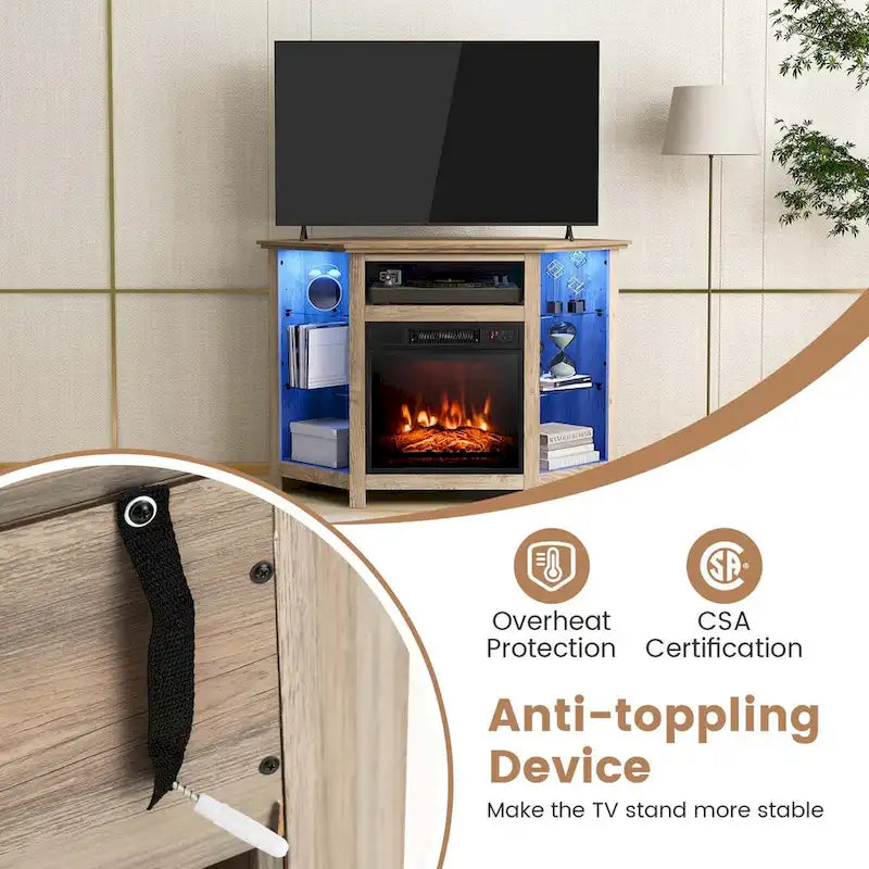 Costway Fireplace TV Stand w/ Led Lights & 18  Electric Fireplace for - See Details 28