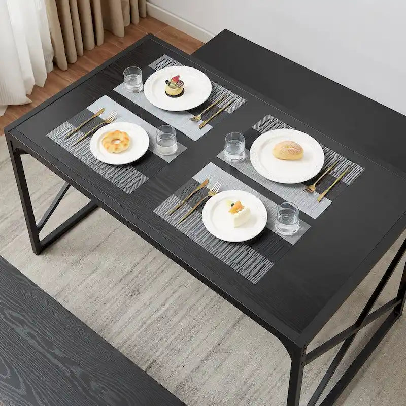 VECELO Tavolo da Pranzo 3 Pezzi con Panca, Set Tavolo da Pranzo per 4-6 Posti, Tavolo da Cucina con 2 Panche, Set Tavolo da Pranzo 14