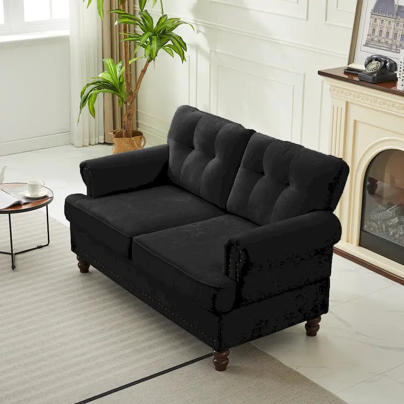 Set of 3 Chenille Sofa Set for Living Room, Button-Tufted & Nailhead Upholstery, Solid Rubberwood Legs 20