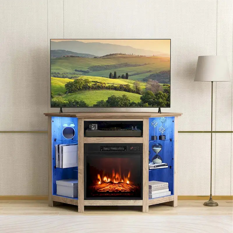 Costway Fireplace TV Stand w/ Led Lights & 18  Electric Fireplace for - See Details 5