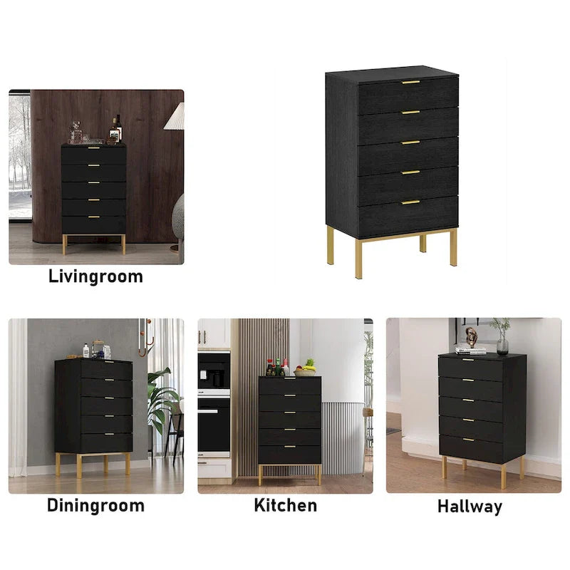 5 Drawer Dresser Chest End Table Storage Cabinet 23.6 W White/Back 14