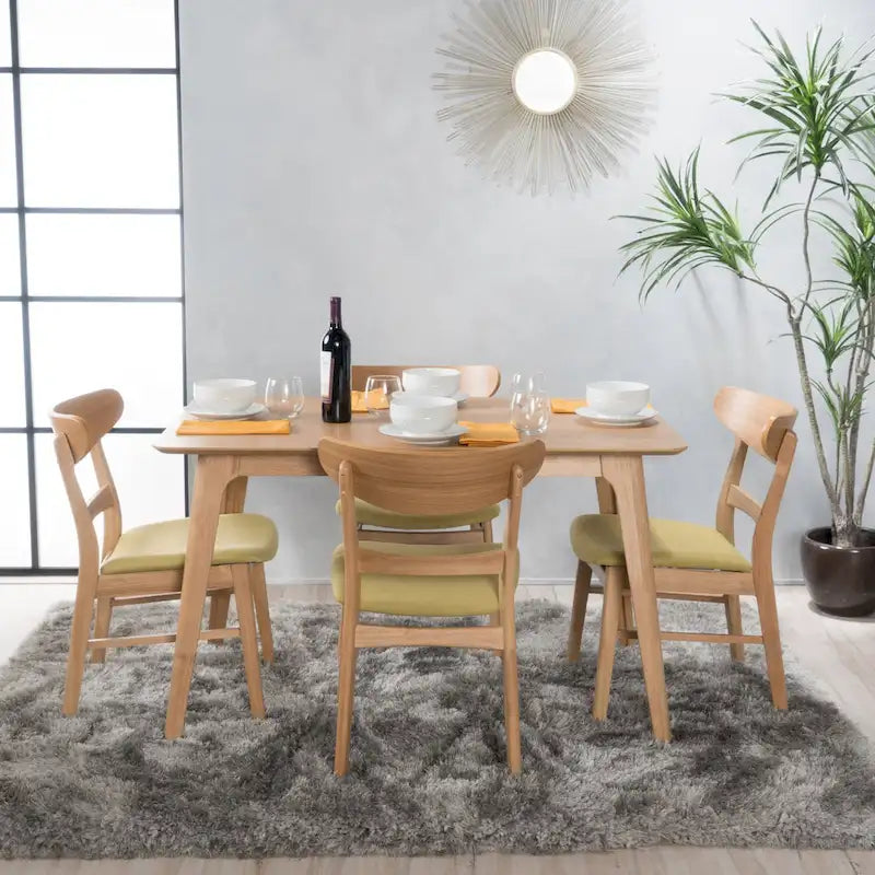 Set da pranzo rettangolare a 5 pezzi in legno di Idalia Fabric and Rubberwood di Christopher Knight Home 3