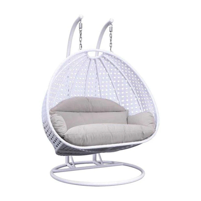 LeisureMod 2 Person Hanging Egg Chair with Stand - Outdoor/Indoor Rattan Wicker Patio Swing Hammock Lounger with Cushions 34