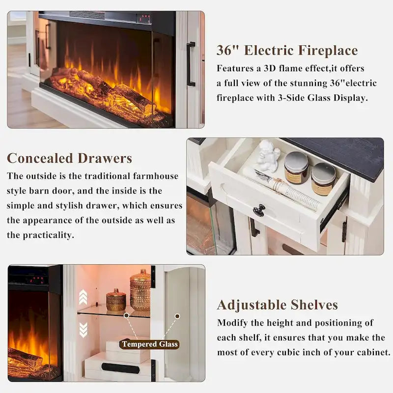 Farmhouse Electric Fireplace TV Stands up to 80, Entertainment Center 25