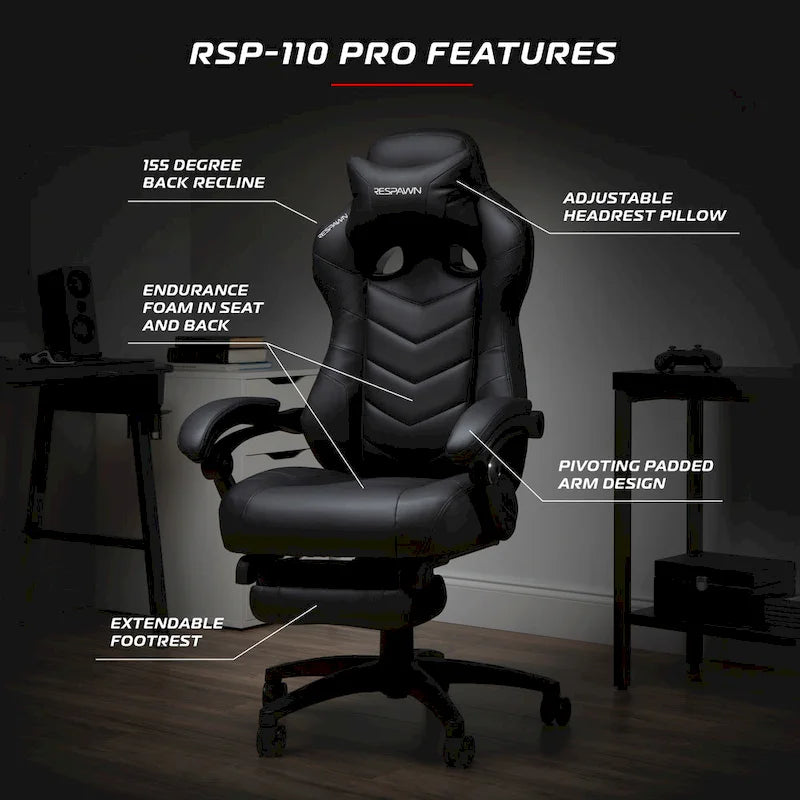 RESPAWN 110 Pro Gaming Chair - Gaming Chair with Footrest, Ergonomic Computer Desk Chair 24