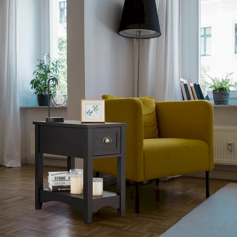 Gymax Set of 2 Contemporary Side End Table Compact Table w/ Drawer - 13  X 22  X 23  (L X W X H) 17