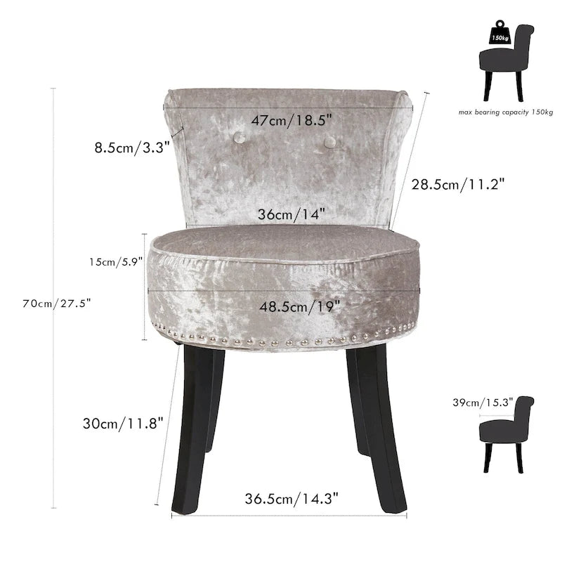 27.5 Tall Solid Wood Vanity Stool Chair - 27.5 H X 19 W X 11.8 D 7