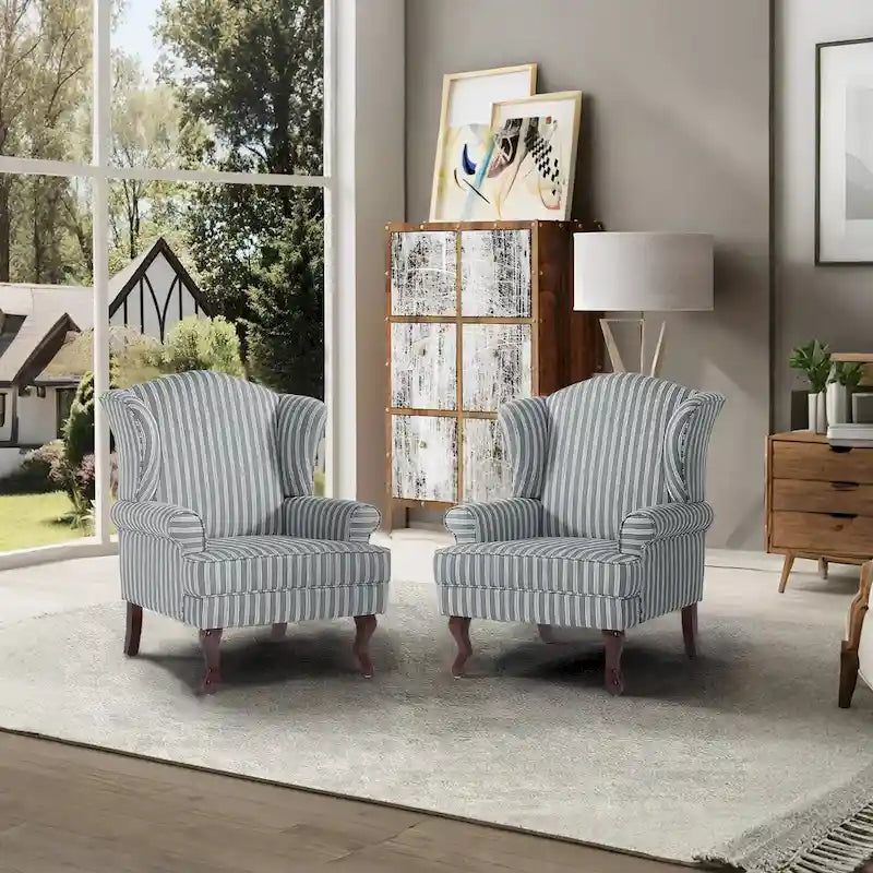2 Set Traditional Wingback Accent Chairs Upholstered Armchair 24