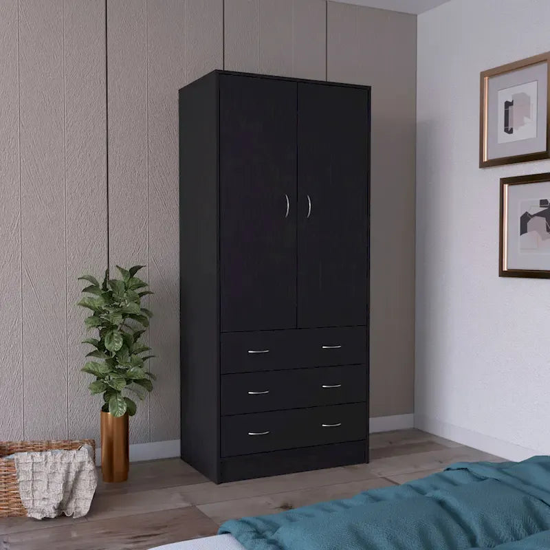 19  Modern Double-door Armoire with 3 Drawers and 1 Hanging Rod for Bedroom 3