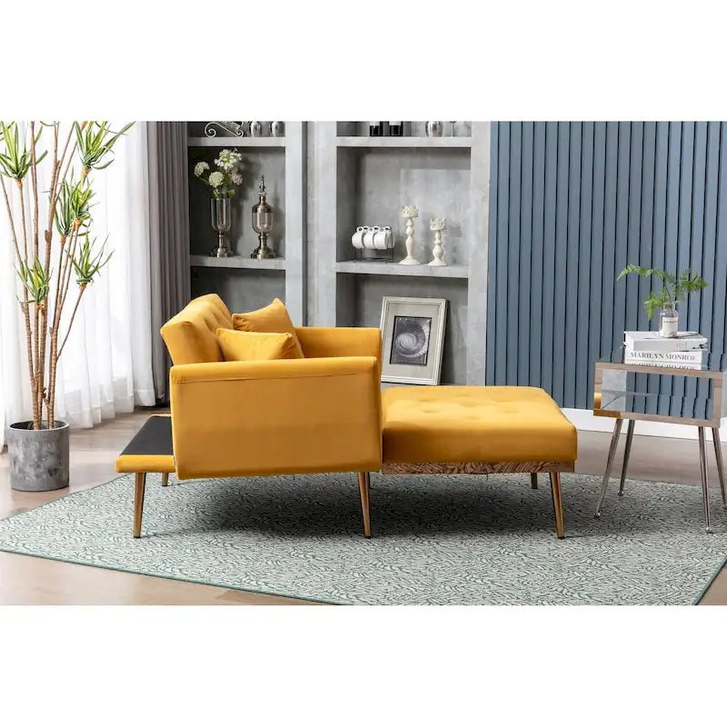 Velvet Upholstered Tufted Living Room Sleeper Sofa Chair With Rose Golden feet 21