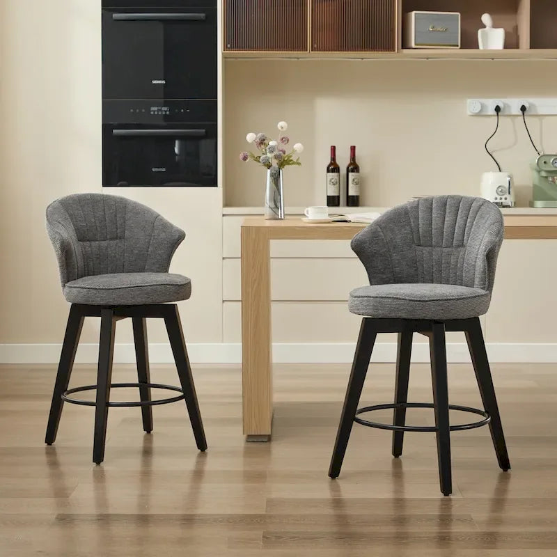 Swivel Bar Stools Set of 2, Upholstered Dining Room Chairs with Wide Backrest, Counter Height Chair with Metal Legs 15