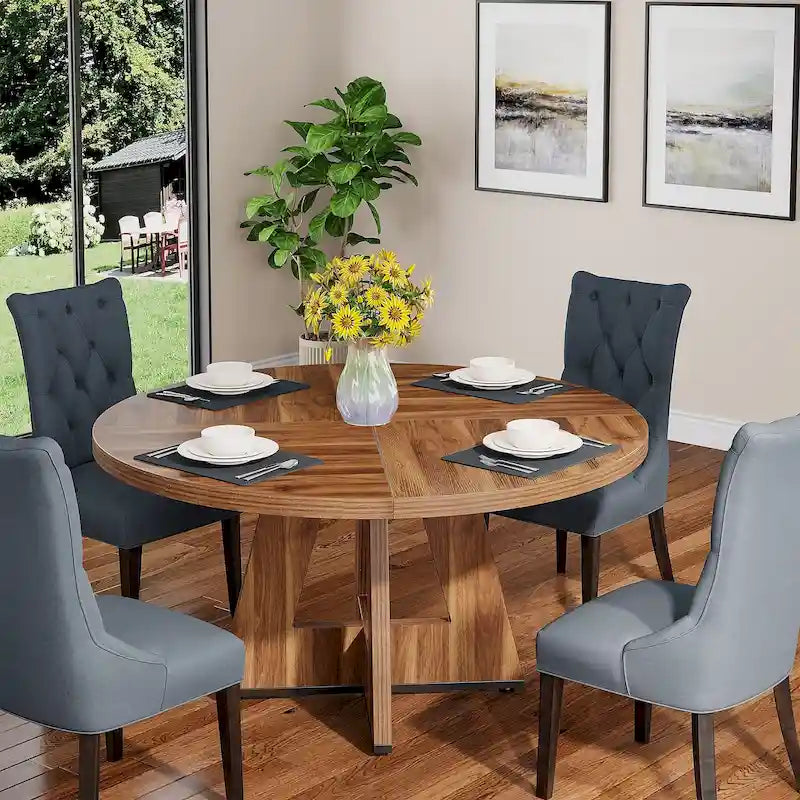 47 Inch Round Dining Table for 4, Wood Farmhouse Dinner Dinning Table for Kitchen Dining Living Room 20