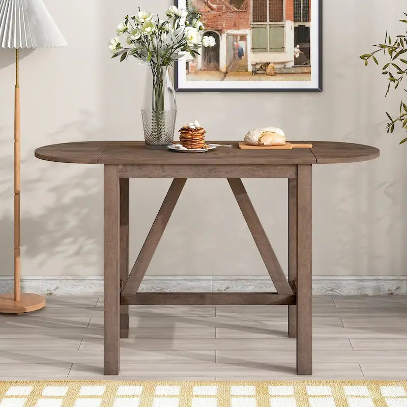 Set da 3 Pezzi Tavolo da Pranzo a Foglia Cadente a Altezza Bancone in Legno 11