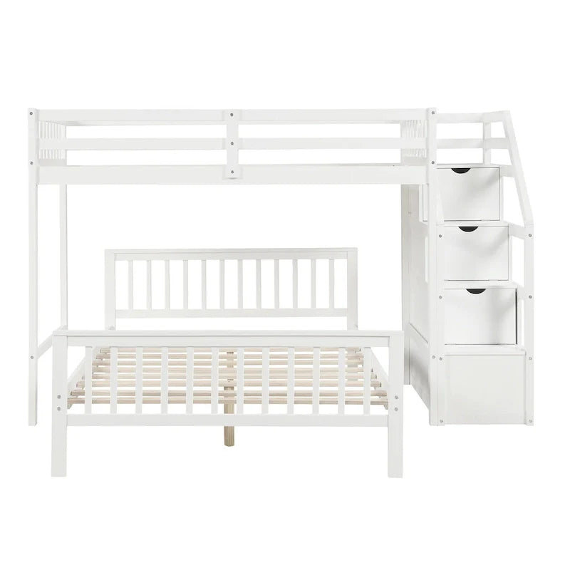 Twin Over Full Wood Loft Bed with Staircase,High Guardrails and Ladder 9