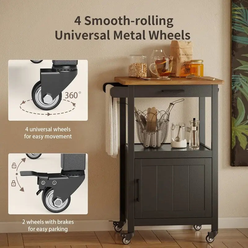 Wooden Kitchen Island Trolley Cart with Drawers 7