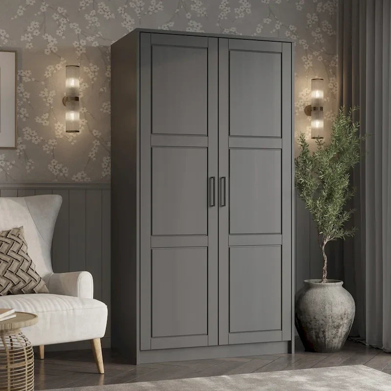 Palace Imports 100% Solid Wood 2-Door Urban Wardrobe Armoire with Solid and Mirrored Doors 10