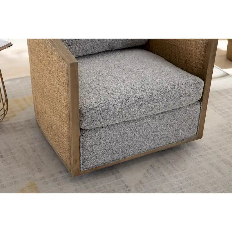 Poltrona a botte girevole, comoda poltrona rotonda d'accento, poltrona club a botte girevole a 360 gradi, poltrona relax con struttura in rattan intrecciato 21