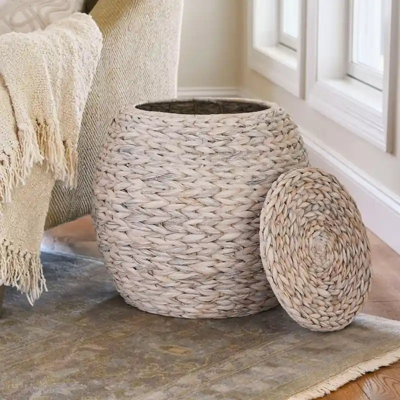 Household Essentials Handwoven Barrel Wicker Storage Basket Side Table - 17.0L x 17.0W x 19.0H 12