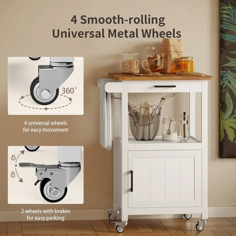 Wooden Kitchen Island Trolley Cart with Drawers 15
