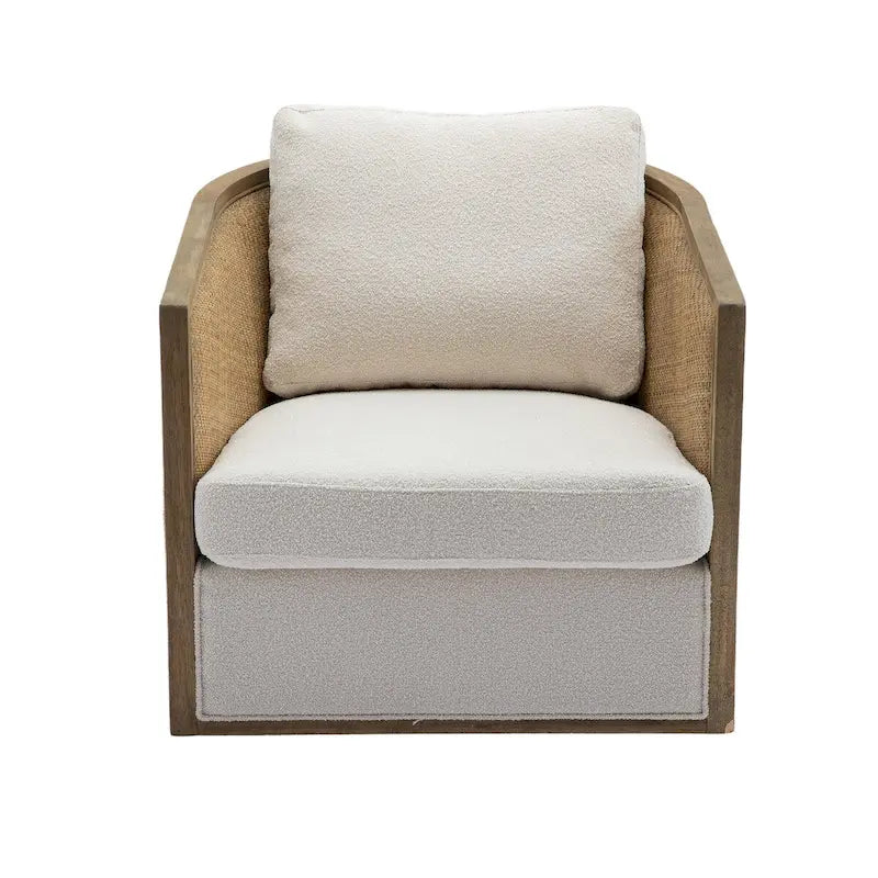 Poltrona a botte girevole, comoda poltrona rotonda d'accento, poltrona club a botte girevole a 360 gradi, poltrona relax con struttura in rattan intrecciato 13