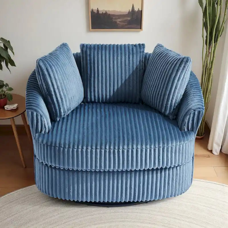 Oversized 43 W Plush Corduroy Recessed Arm Swivel Barrel Chair 11