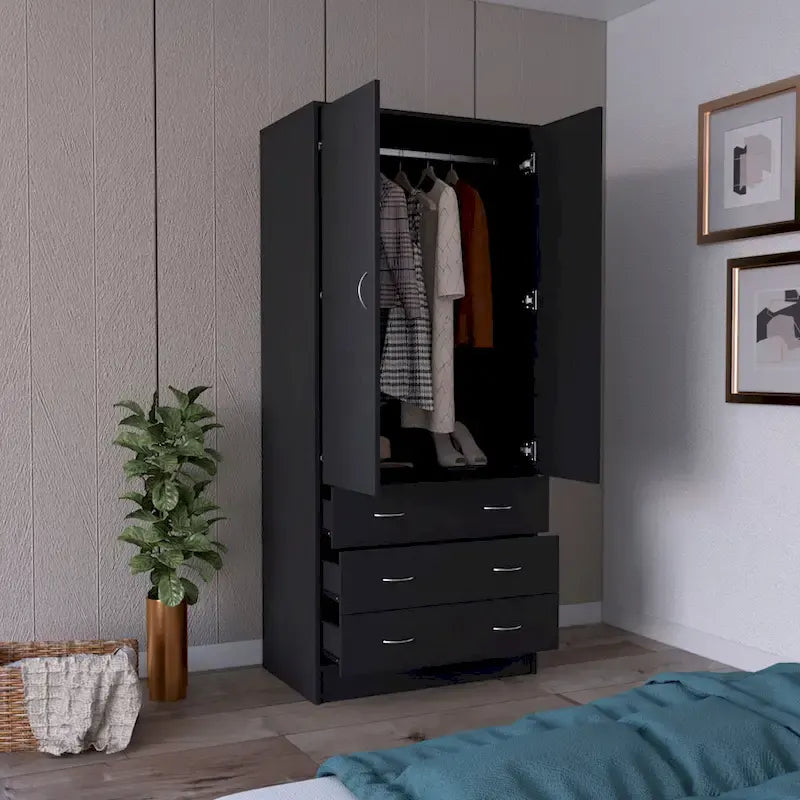 19  Modern Double-door Armoire with 3 Drawers and 1 Hanging Rod for Bedroom 5