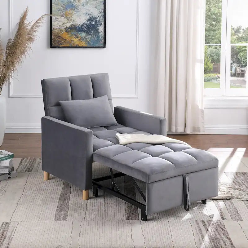 3-in-1 Convertible Sleeper Sofa Lounge Chair Bed, Black 3