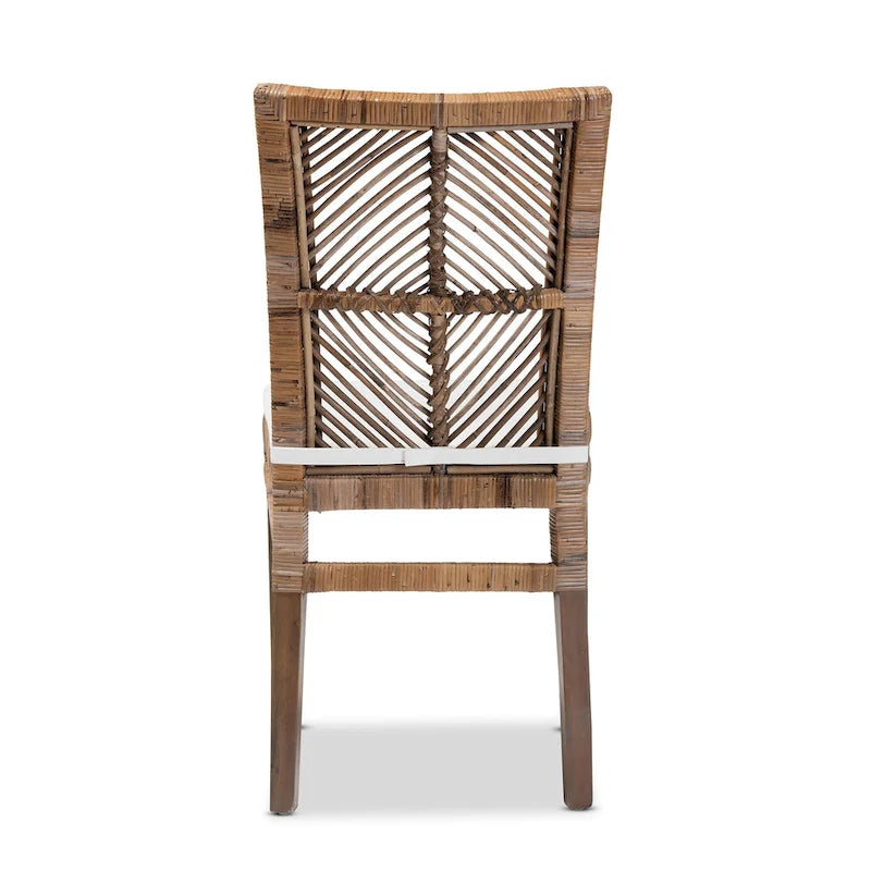Laluna Modern Bohemian Rattan/ Mahogany Wood Dining Chair with Cushion 6