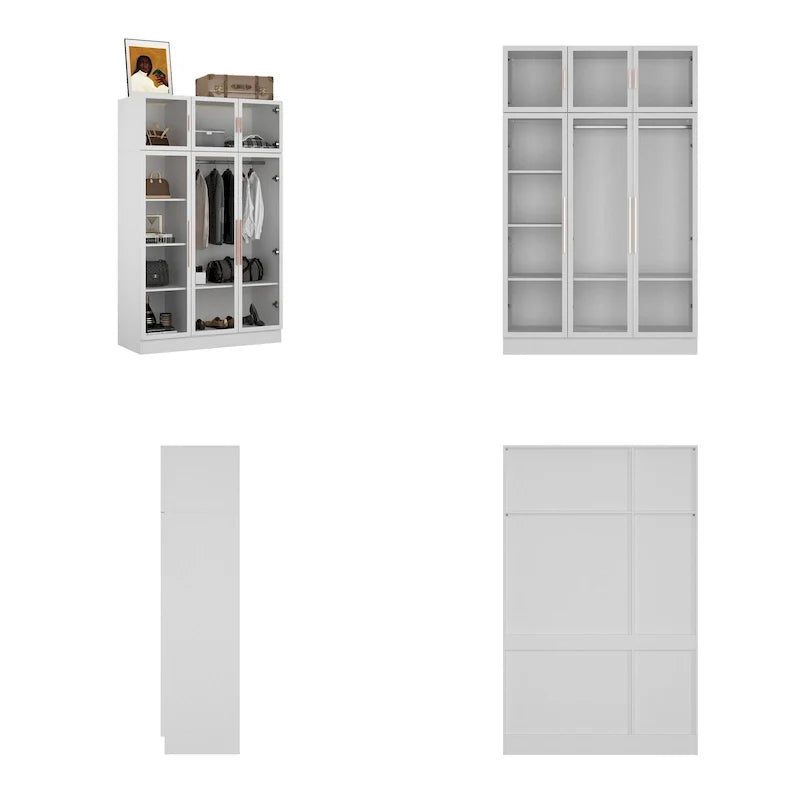 47.2 Wide Armoire LED Light All Glass Door Closet Cabinet Wardrobe 24