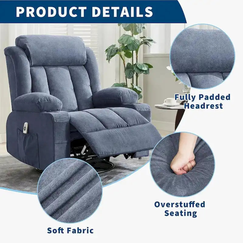 Recliner Chair, Rocking Chairs with Massage and Heat, Side Pockets and Cup Holder 18