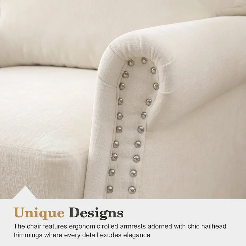 Modern Upholstered Armchair Nailhead Trim Accent Chair with Wood Legs 15