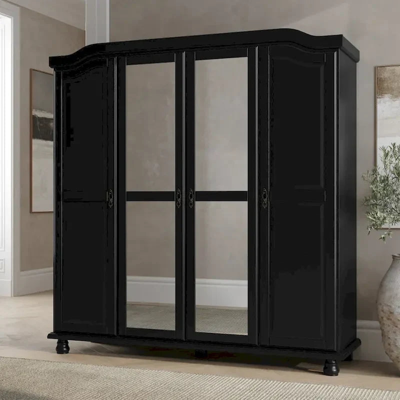 Palace Imports 100% Solid Wood Kyle 4-Door Wardrobe Armoire with Solid Wood or Mirrored Doors 26