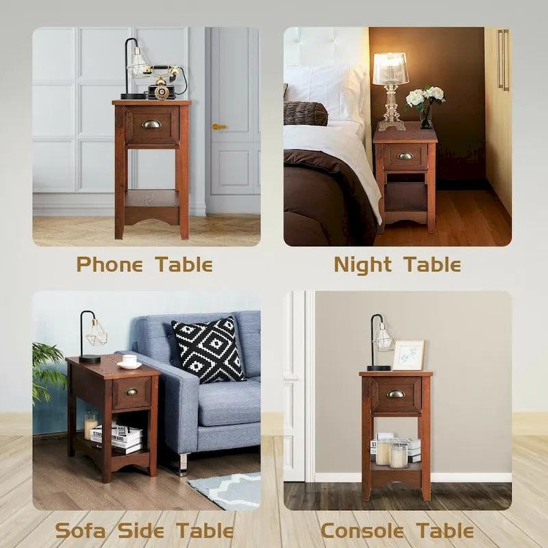 Gymax Set of 2 Contemporary Side End Table Compact Table w/ Drawer - 13  X 22  X 23  (L X W X H) 10