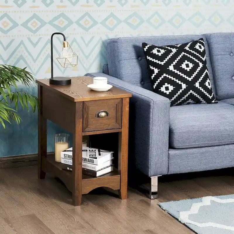 Gymax Set of 2 Contemporary Side End Table Compact Table w/ Drawer - 13  X 22  X 23  (L X W X H) 6