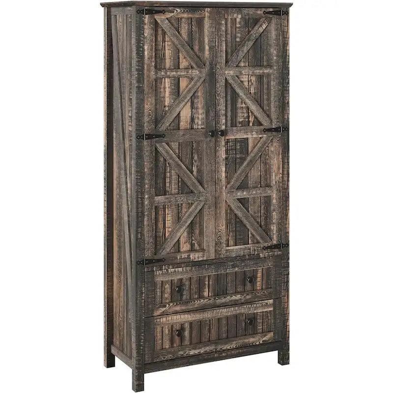 64 Farmhouse Tall Kitchen Pantry Storage Cabinet with 2 Drawers & Doors 24